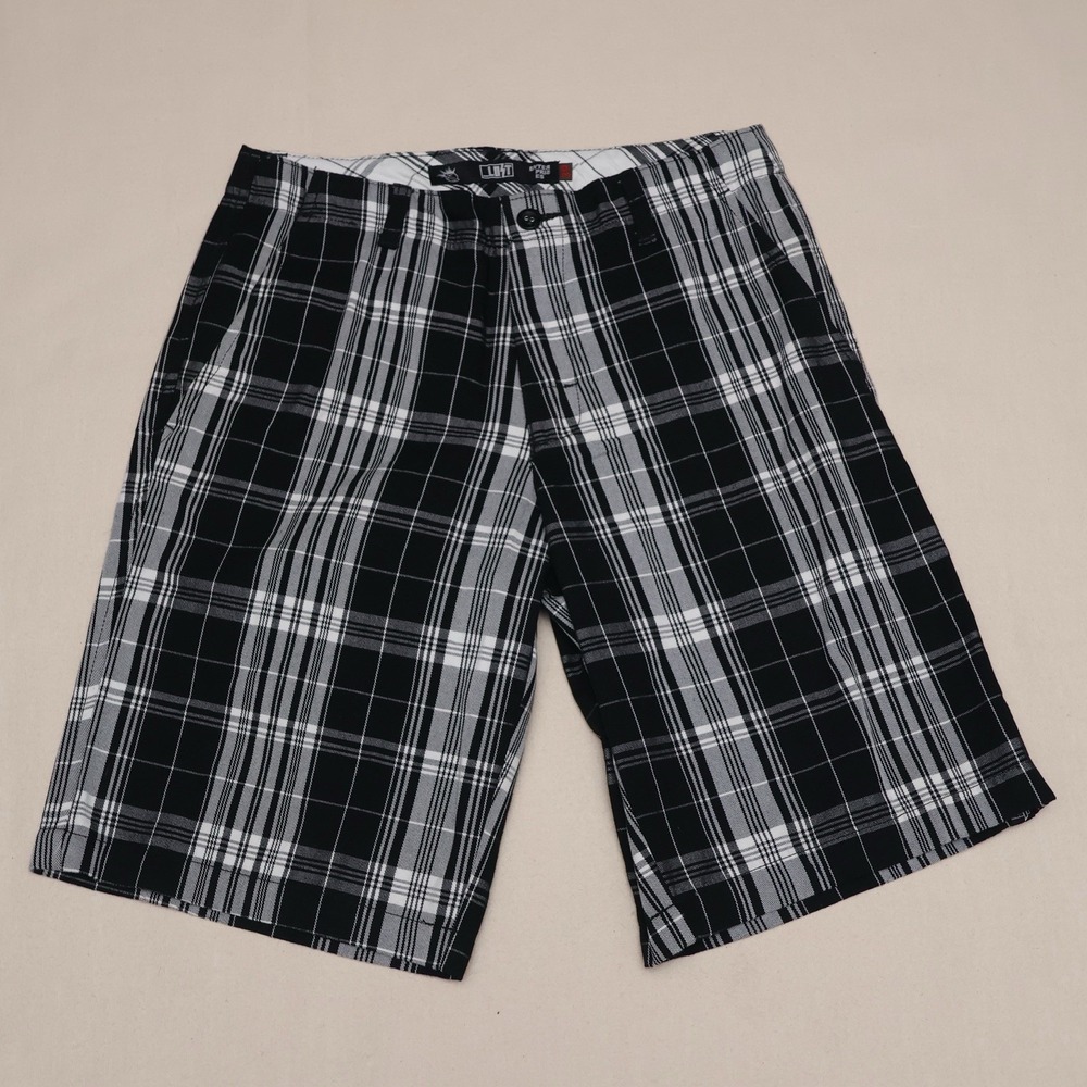Lost Enterprises Mens Plaid Skate Shorts Size 30 Black White Y2K Streetwear